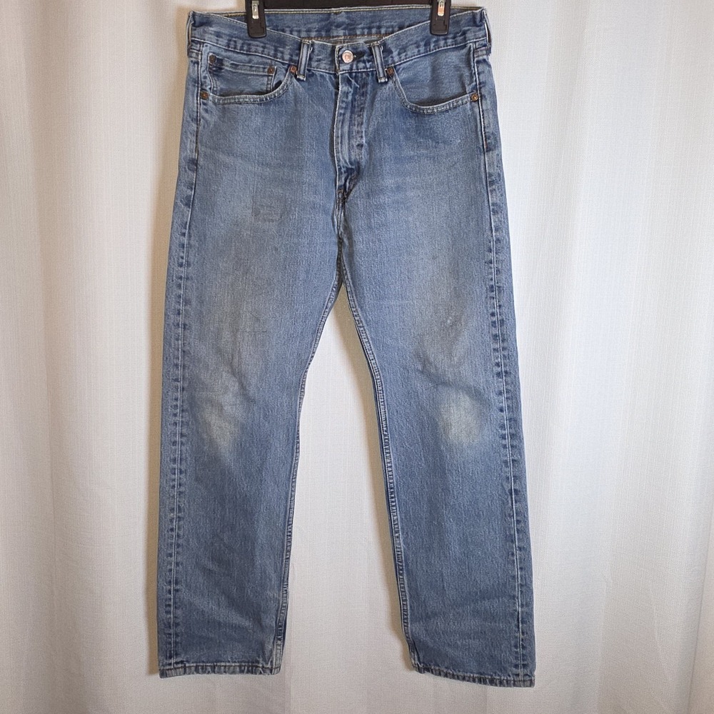 Levis 505 Regular Fit Straight Leg Jeans Mens 34x32 Medium Wash Blue